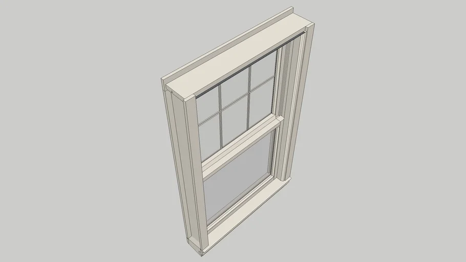 Double Hung Window with Trim and Grid