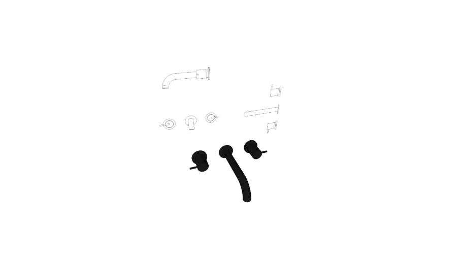 3 Piece Black Wall Mounted Bath Spout & Tap Set