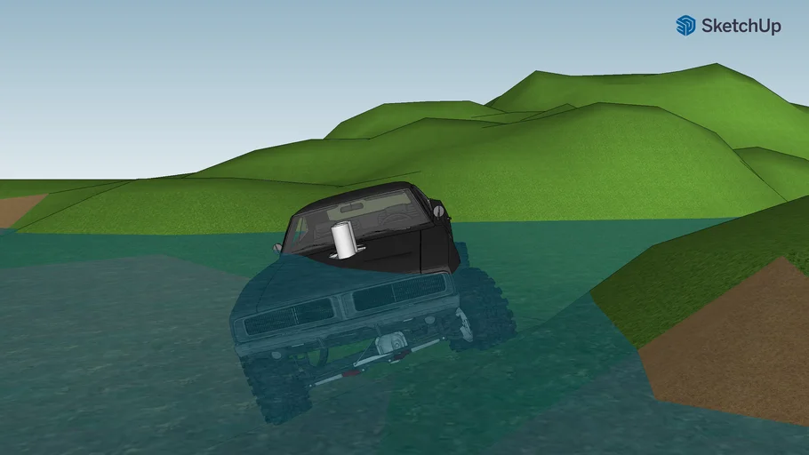1969 dodge charger mudder crossing a creek 