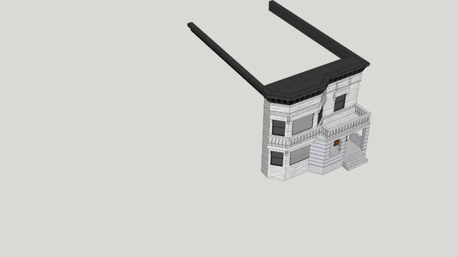 2-Story Greystone Flat Facade: Bay Window with Frame Porch