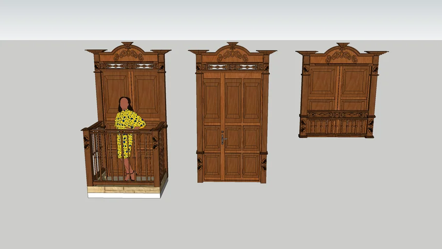 ventanas, puerta y balcon colonial en madera