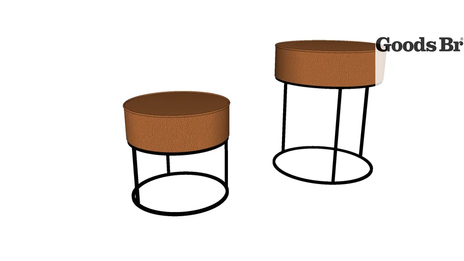 149286#CONJ. PUFF REDONDO PU CARAMELO FERRO PRETO 44X41X41CM