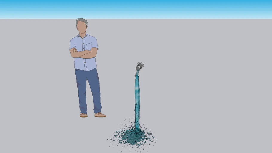 Horizontal water spout with flowing water
