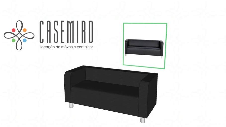 HIT SOFA DE COURO PRETO COM 3 LUGARES