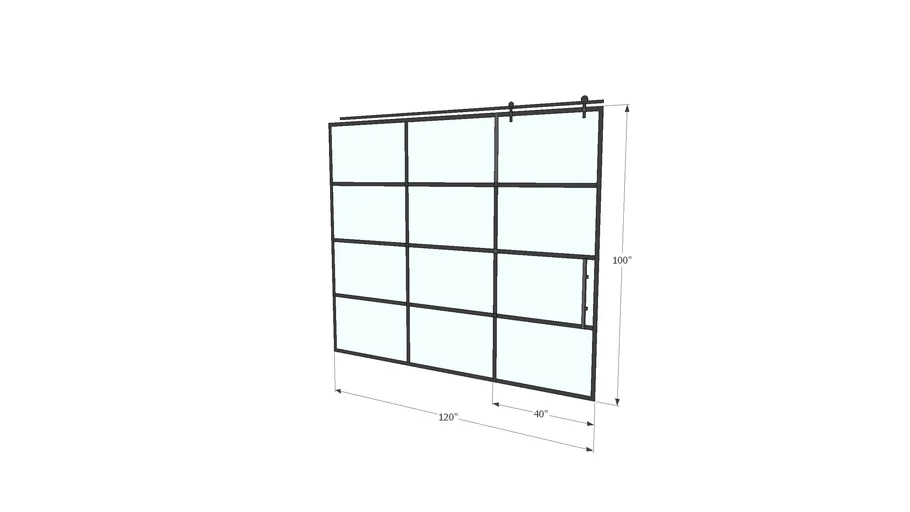 Black Glass Barn Door /w Grid / Mullion Pattern