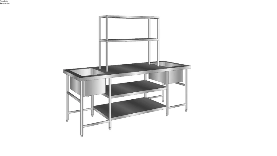 STAINLESS ISLAND TABLE WITH DOUBLE SINK BOTH SIDES