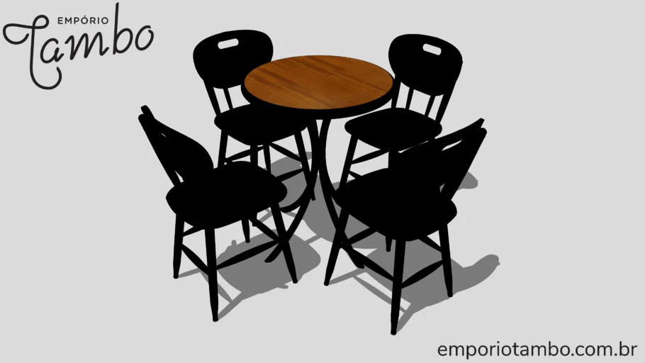Jogo de mesa redonda madeira com 4 cadeiras para cozinha ou restaurante - Preta - Empório Tambo