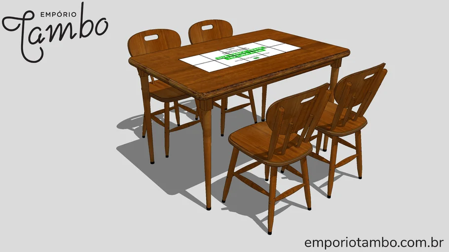 Mesa retangular de madeira com 10 azulejos e 4 cadeiras para cozinha bar restaurante sala de jantar