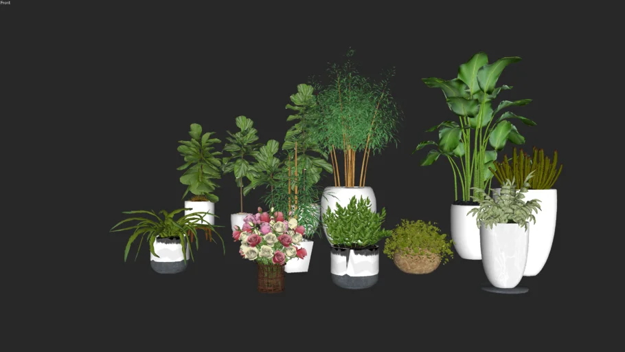 Vegetação - Kit de plantas no vaso 07