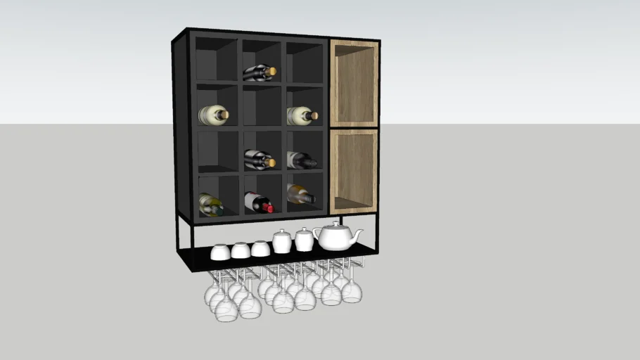 Industrial wine bottle, glasses and cups rack / shelf