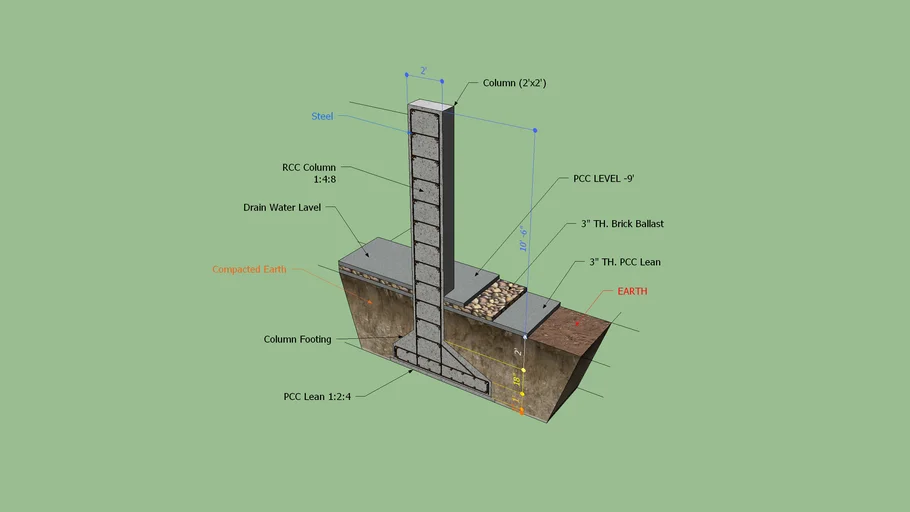 3D RCC COLUMN SECTION & DETAILS