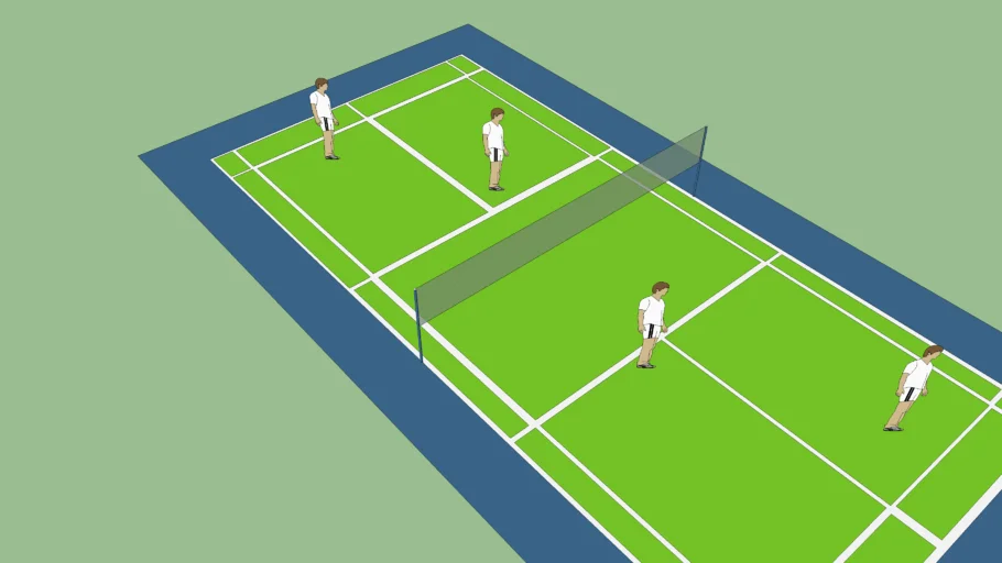 Badminton Court With Players