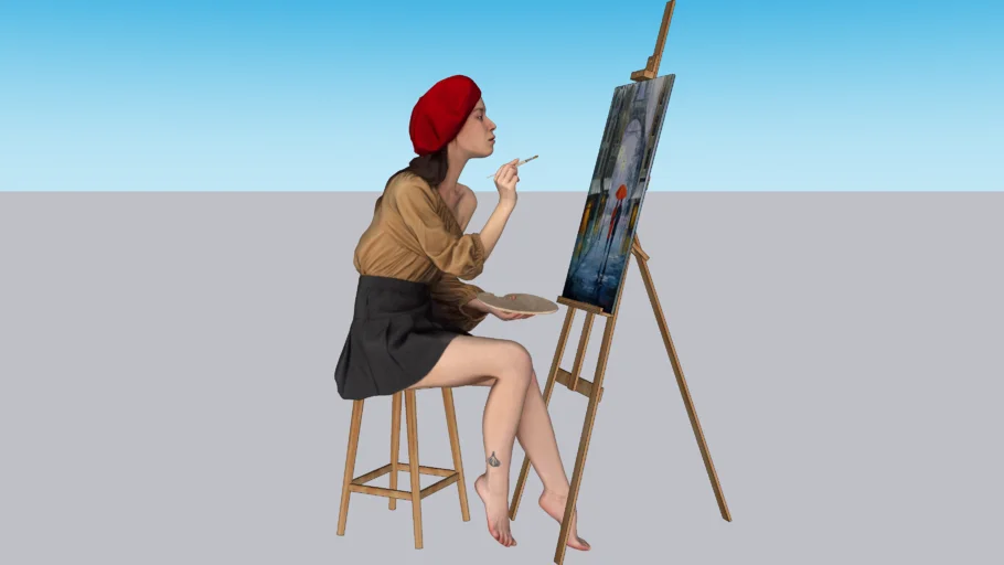 Woman Painting in the Easel