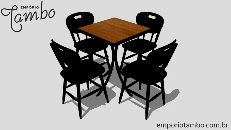 Jogo de mesa quadrada madeira com 4 cadeiras para cozinha ou restaurante - Preta - Empório Tambo