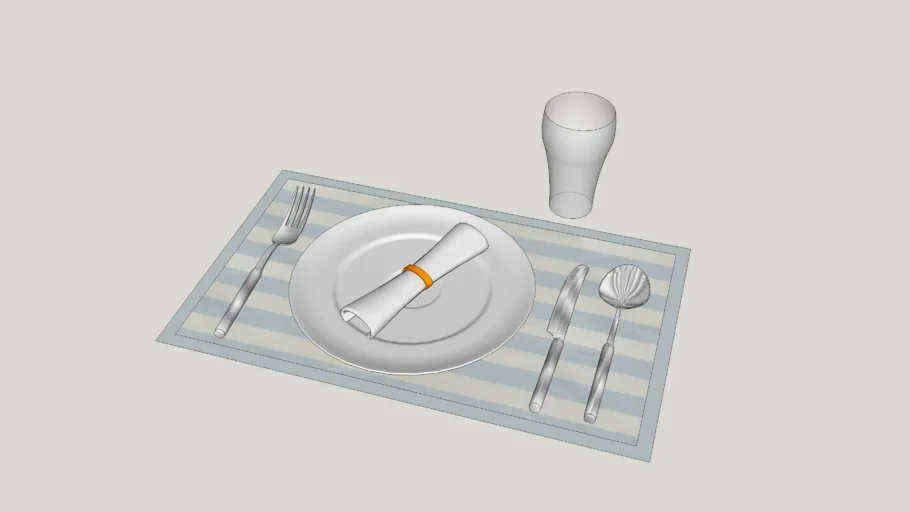 Utensílios de cozinha - Prato, talheres, jogo americano e copo.