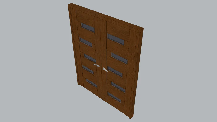 Puerta Doble de Madera Rústica con Paneles de Vidrio - Acabado Mate