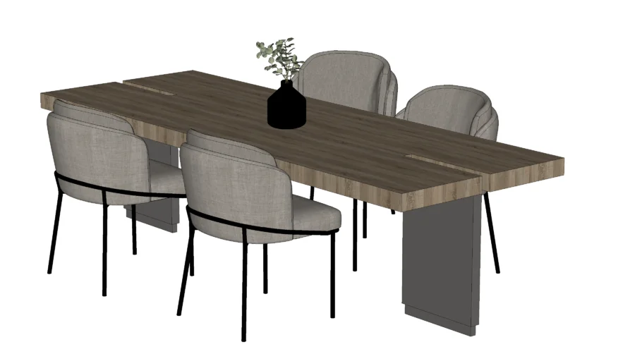 Modern dining table for 4 person in small space (2,8m x 1m). Using wood as a table-material in touch