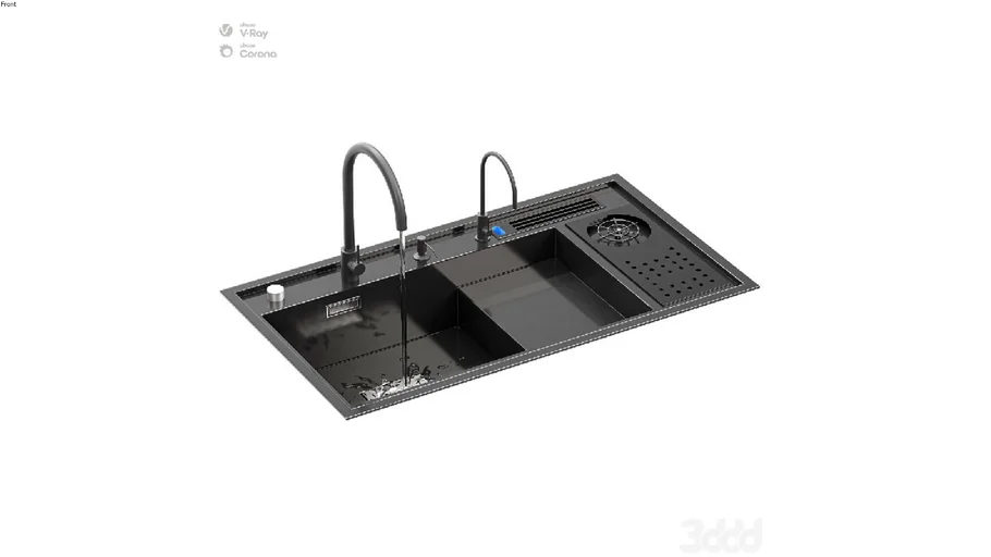 Kitchen Sink With High Pressure Cup Steel Black