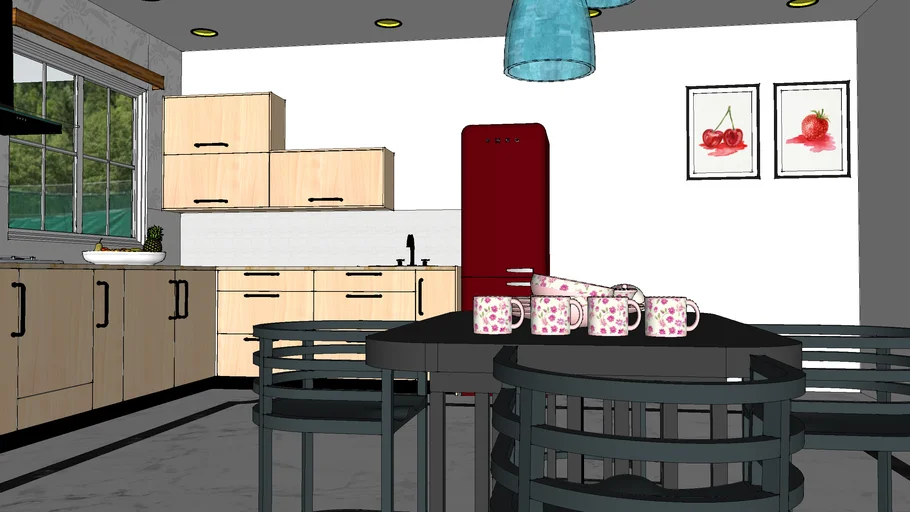 L shaped Kitchen with Dining and crockery by Ravi Ratnala