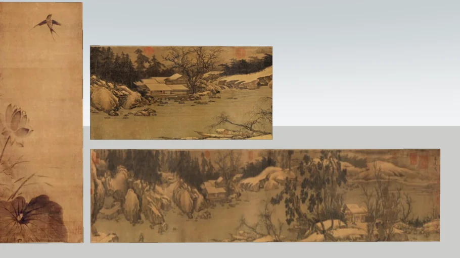中式山水畫  Chinese landscape painting     蓮燕圖      溪山雪意圖卷