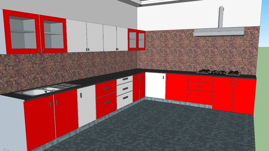 Modular Kitchen Red & White Color
