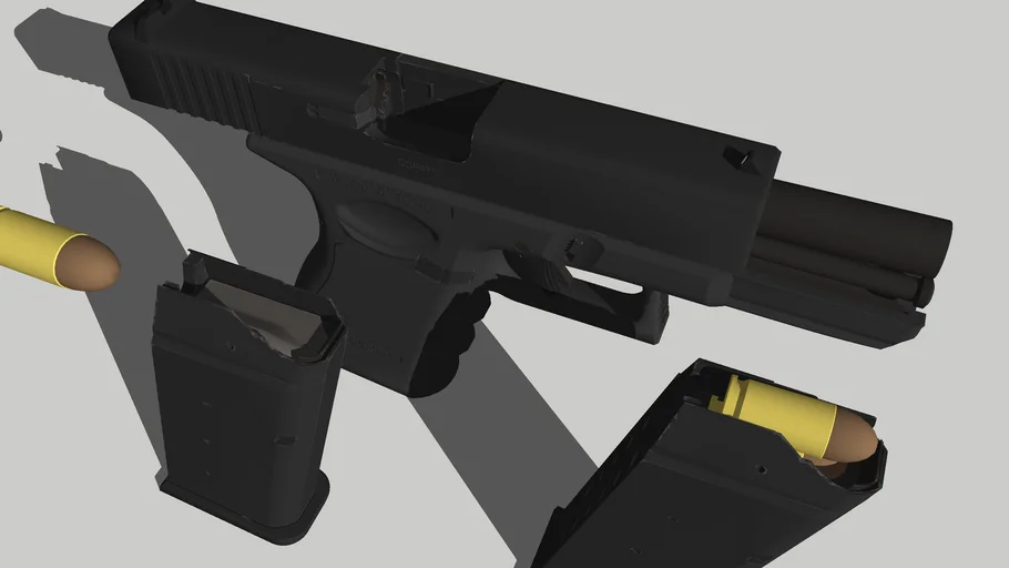 1 Glock 19 open slide with magazines