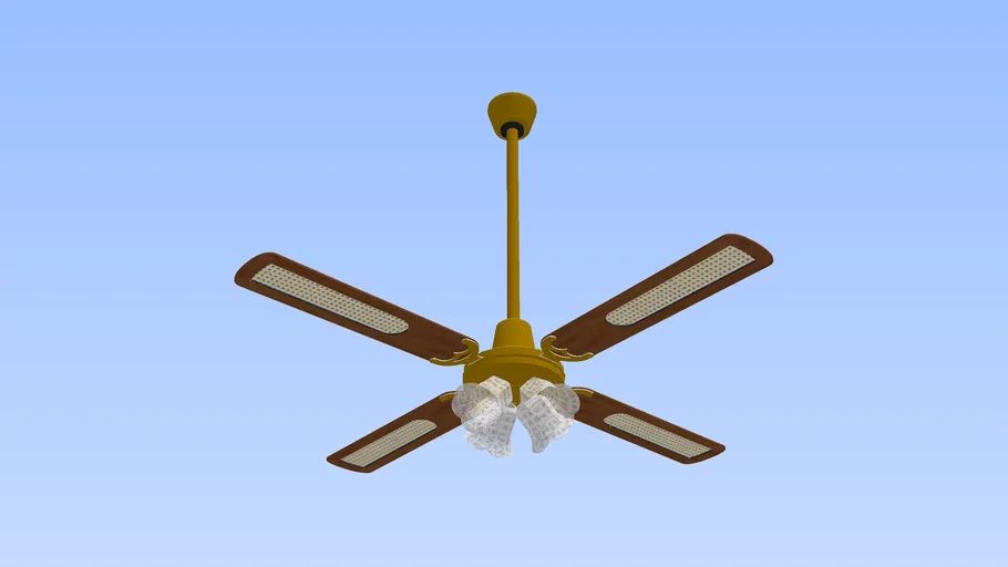 Wooden Rattan Fan with Quad Light