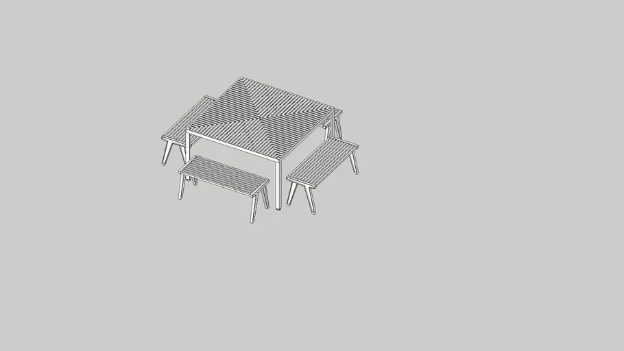 Set Mesa cuadrada 130cm y 4 bancas