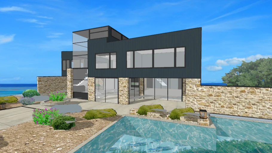 modern home with landscaping