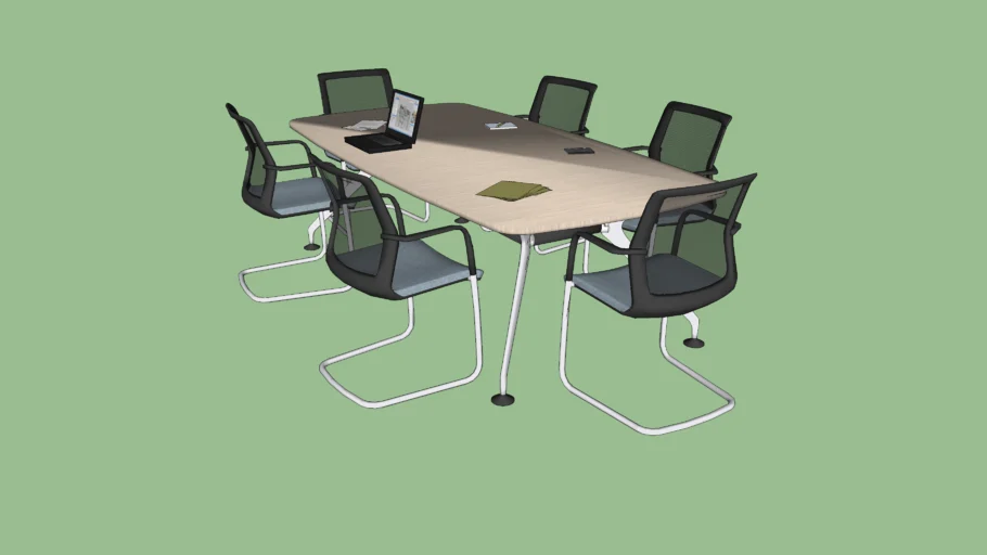 Meeting Table Scenario - 2.4m x 1.2m soft rectangular table with surrounding chairs
