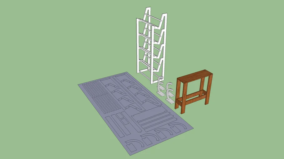 CNC DVD rack, banana stands, and small table