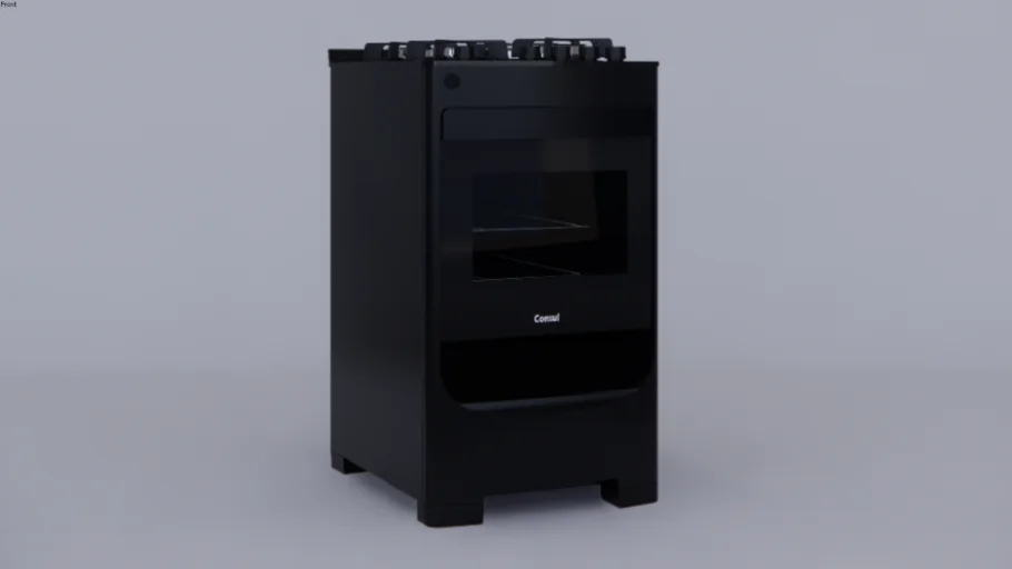 Fogão Consul 4 bocas Preto com mesa de vidro e grades individuais de ferro fundido