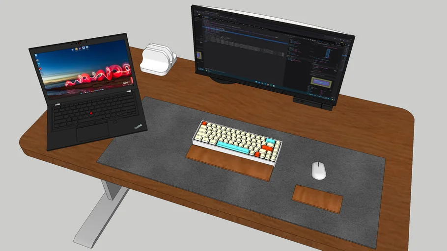 Office table with laptop and screen