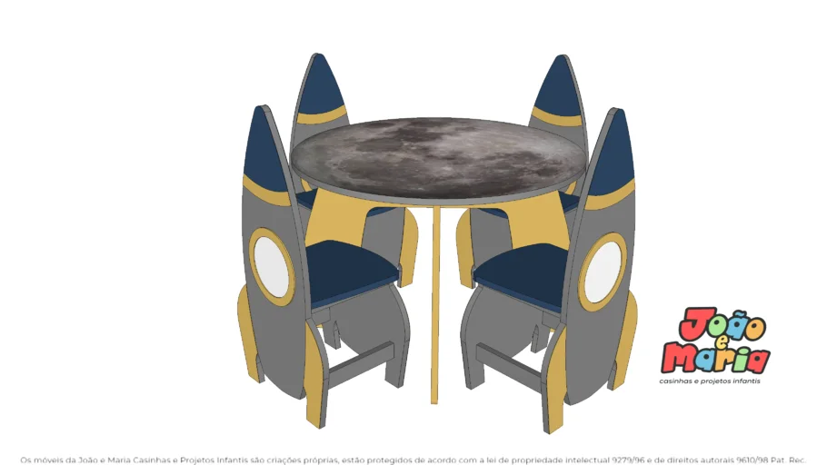 Mesa Infantil Espacial - Lua com 4 Cadeiras Foguete