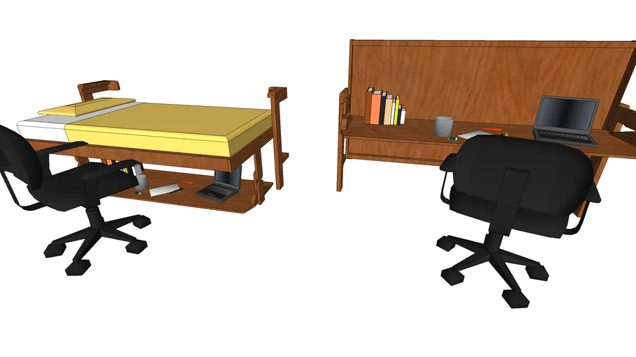 Computer Desk 'Hiddenbed' / 'Studybed' - Slim model (mattress is 190 x 90 cm)