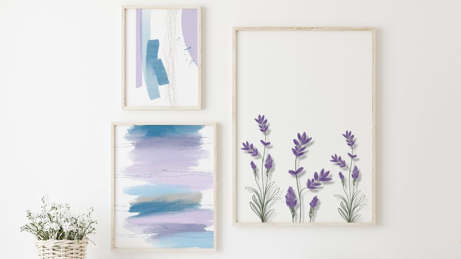 Conjunto de Quadros Flores Lavanda Minimalista