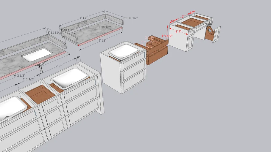 Hanging Vanity sink base with Drawers