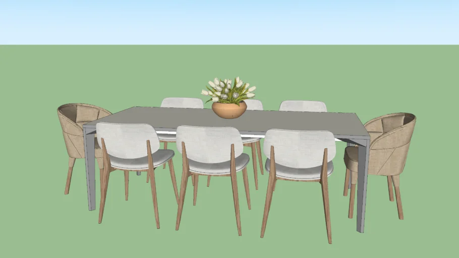Mesa jantar com cadeiras estofadas