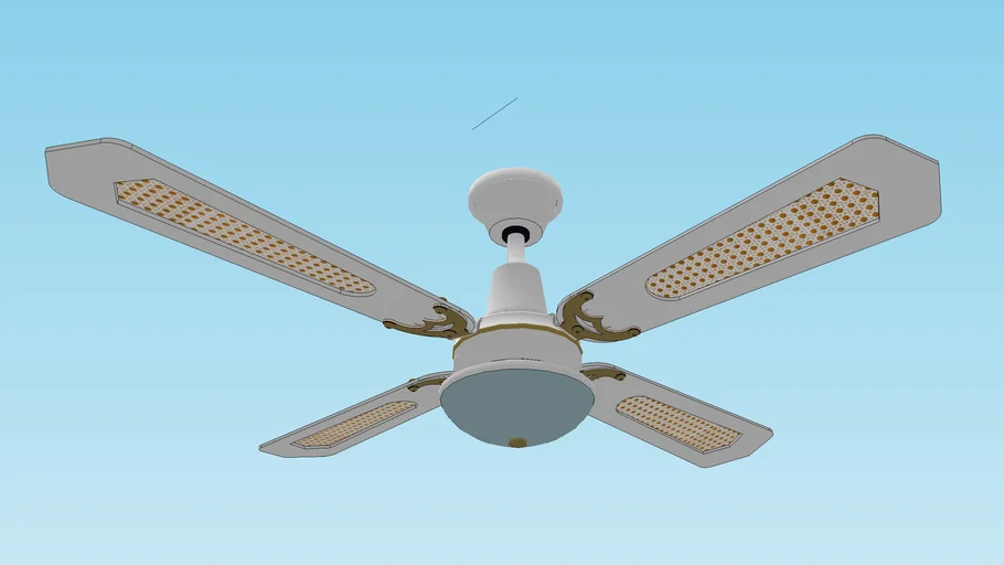 White Rattan Ceiling Fan with Oyster Light