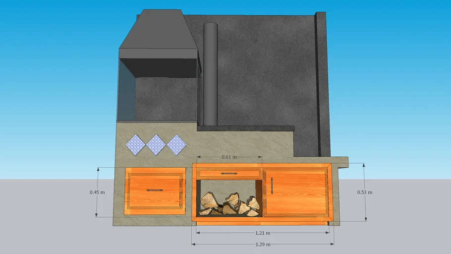 Built-in cabinet for barbecue environment.