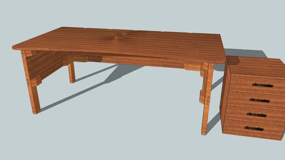 Modern desk and drawer cabinet, cherry and mahogany wood