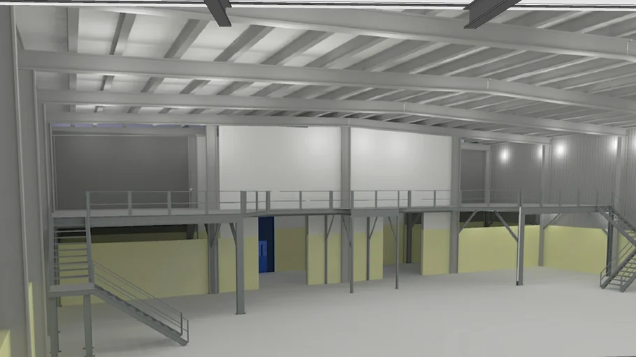 Warehouse with mezzanine floor