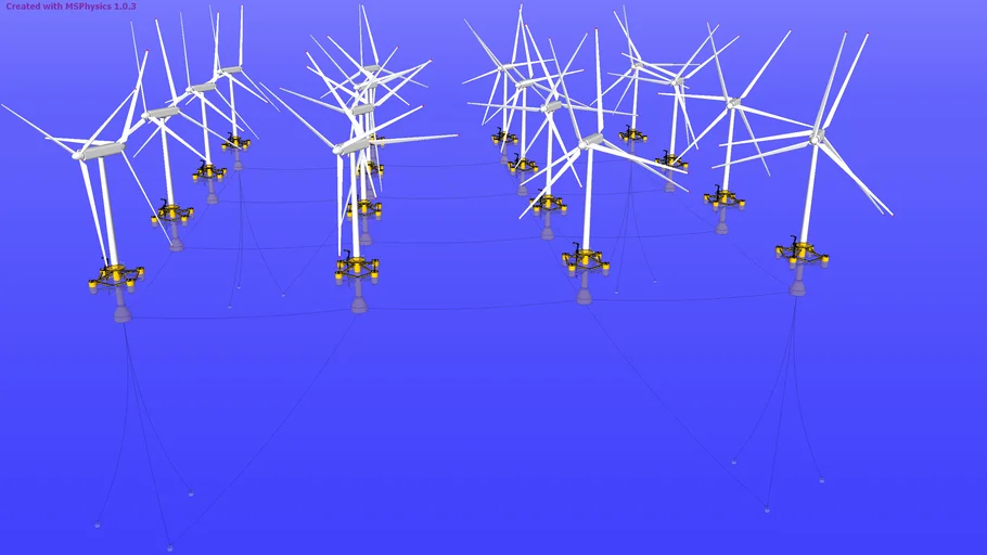 Offshore wind farm counter rotating dual rotor turbines