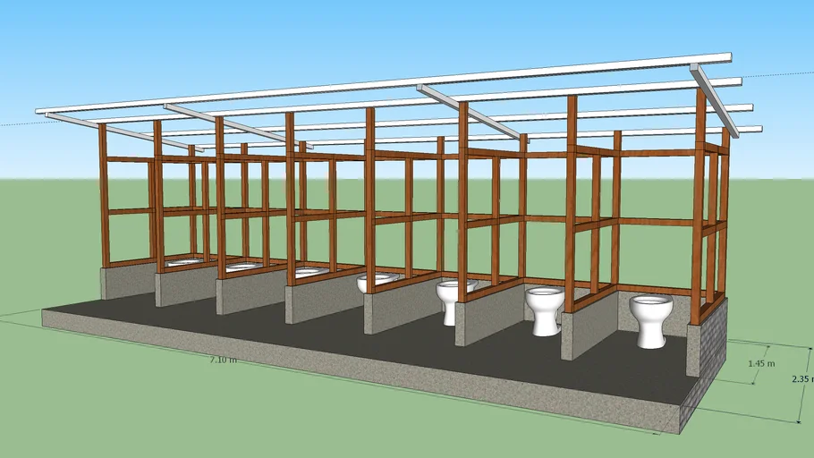 7-Cubicle Public Toilet, Fast Construction, Light Materials (wall and roof framing)