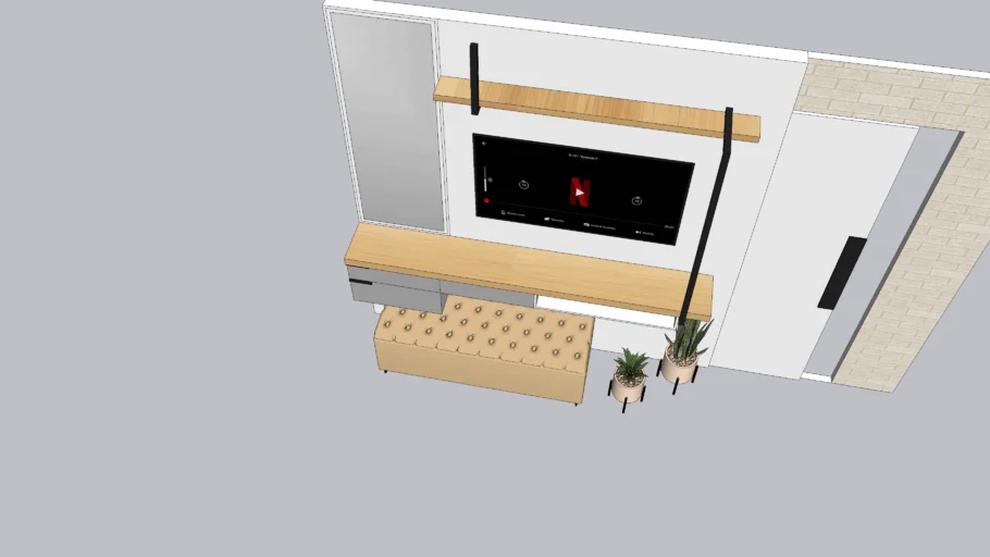 Painel com porta de correr e penteadeira