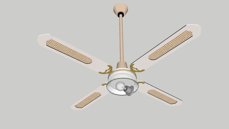 White Rattan Ceiling Fan with Light Bulb (High Ceiling)