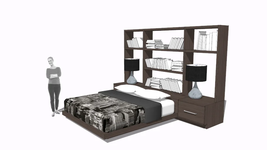 King Size Bed and Bookcase combination