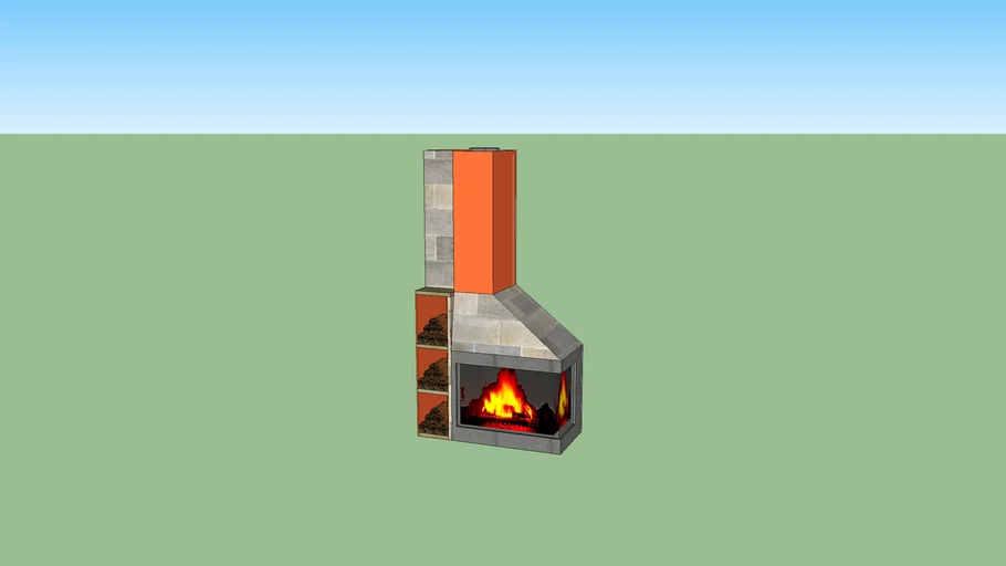 Chimenea esquina dos caras fuego y leñera