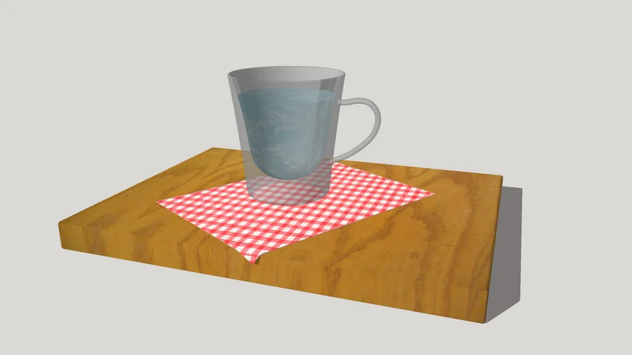Glass cup, napkin, wooden table segment