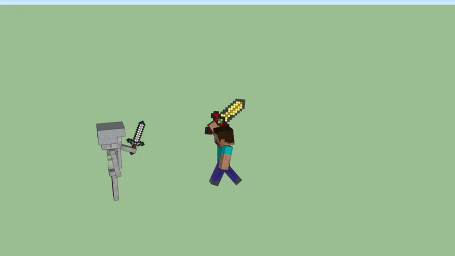 minecraft steve fighting skeleton with god sword